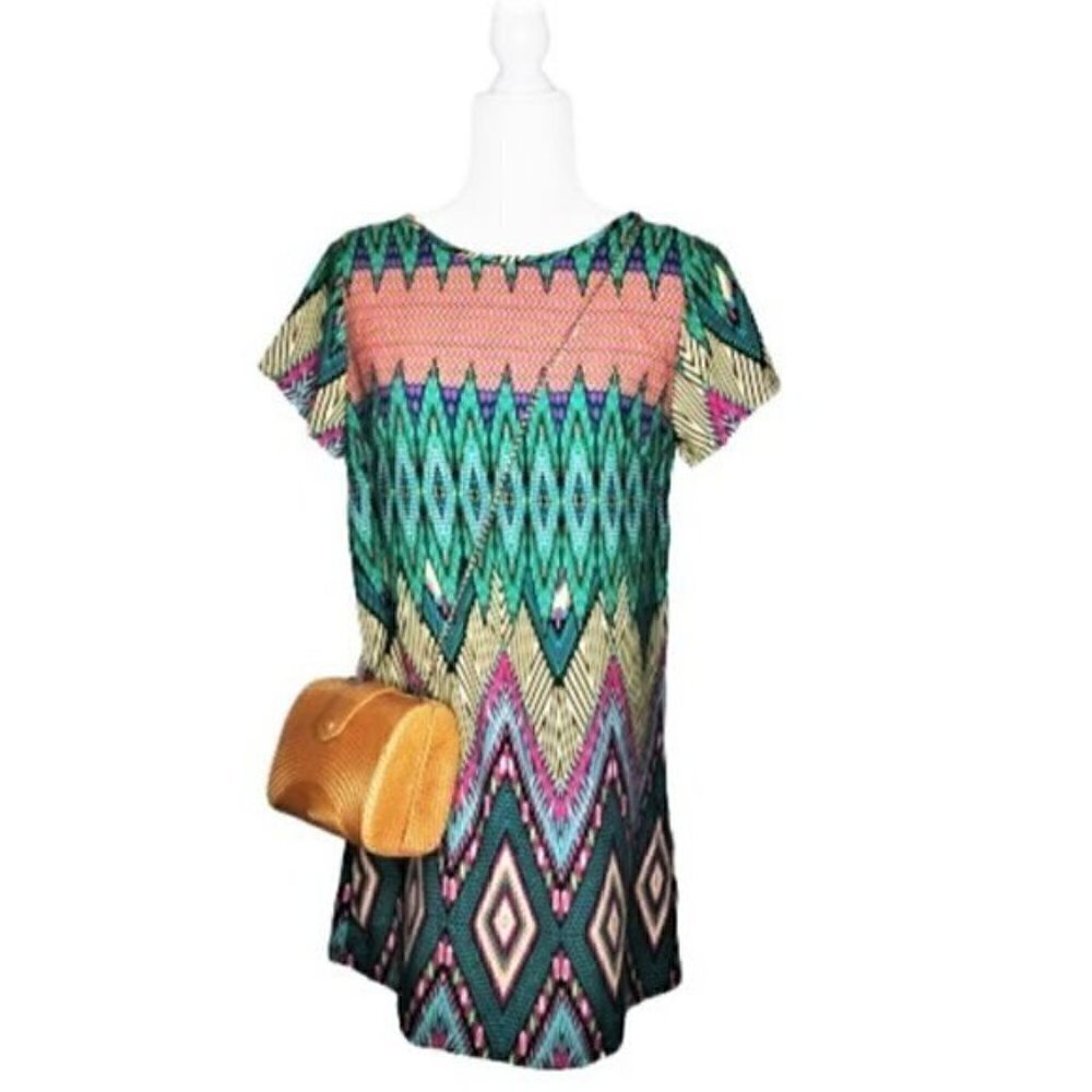 Meghan Los Angeles Aztec Geo Print Summer Dress